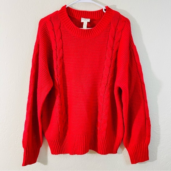 St. John's Bay Crew Neck Cable Knit Fisherman Sweater Women Size XL Red - Picture 1 of 7